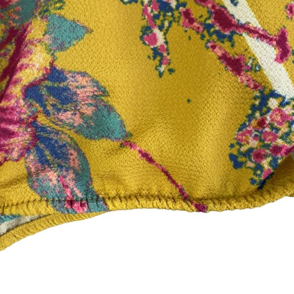 Flying Tomato Mustard Floral Kimono Crop Wrap Top L – Boho, 3/4 Dolman Sleeves - Picture 3 of 9